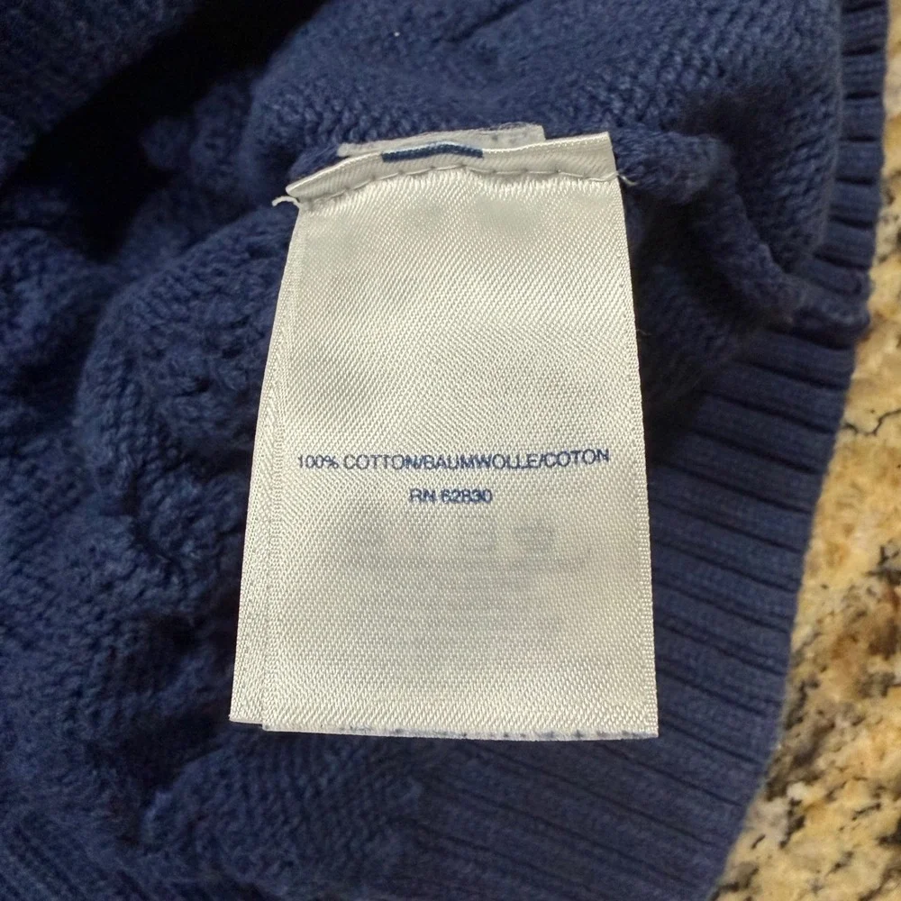 Lands End Drifter Navy Blue Cable Knit Cotton Crewneck Sweater Womens M 10-12